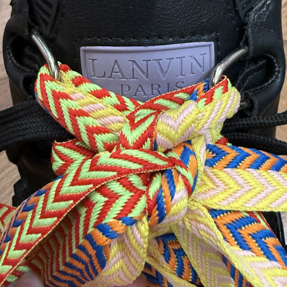 Lanvin Paris Curb Men's Sneakers Black Multi Jumbo Laces Size 44 US 11 Lace Up - Picture 7 of 10
